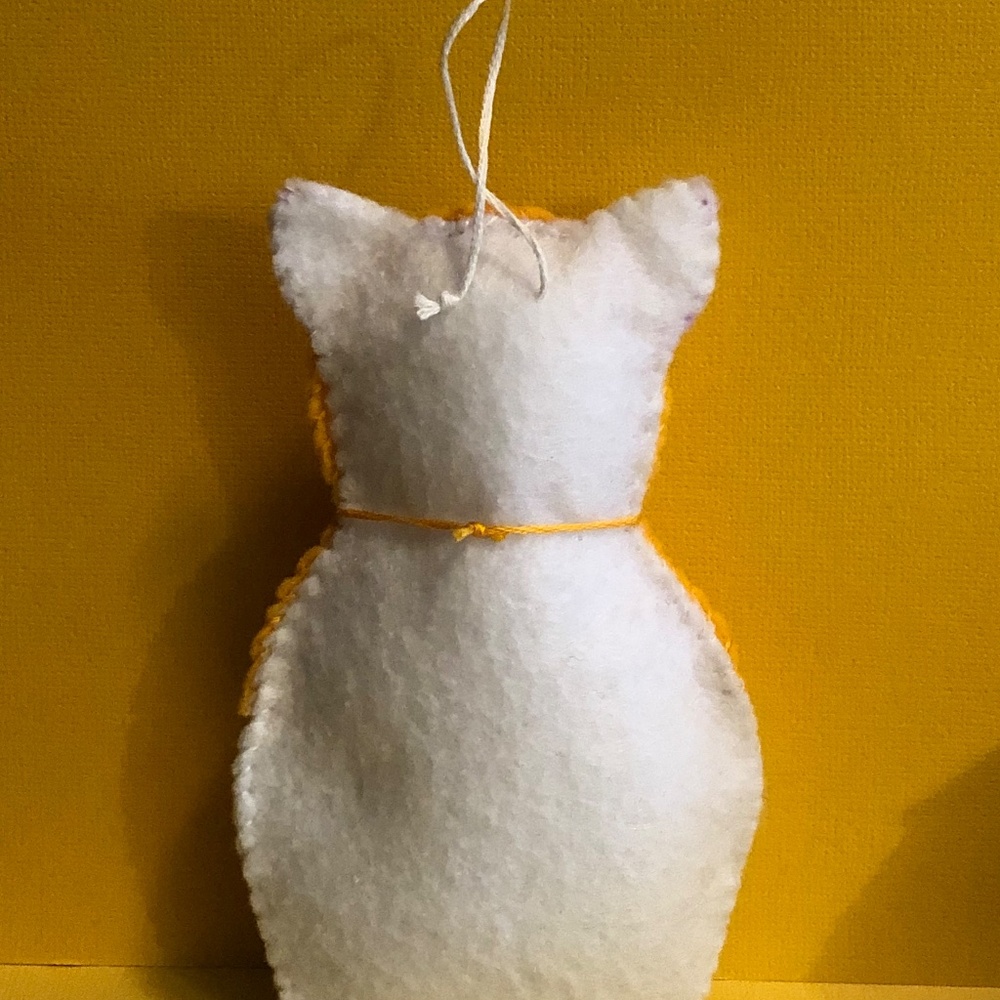 Felt Cat Ornament (Yellow) hand-sewn babushka bell sunflower ornament - Picture 4 of 10